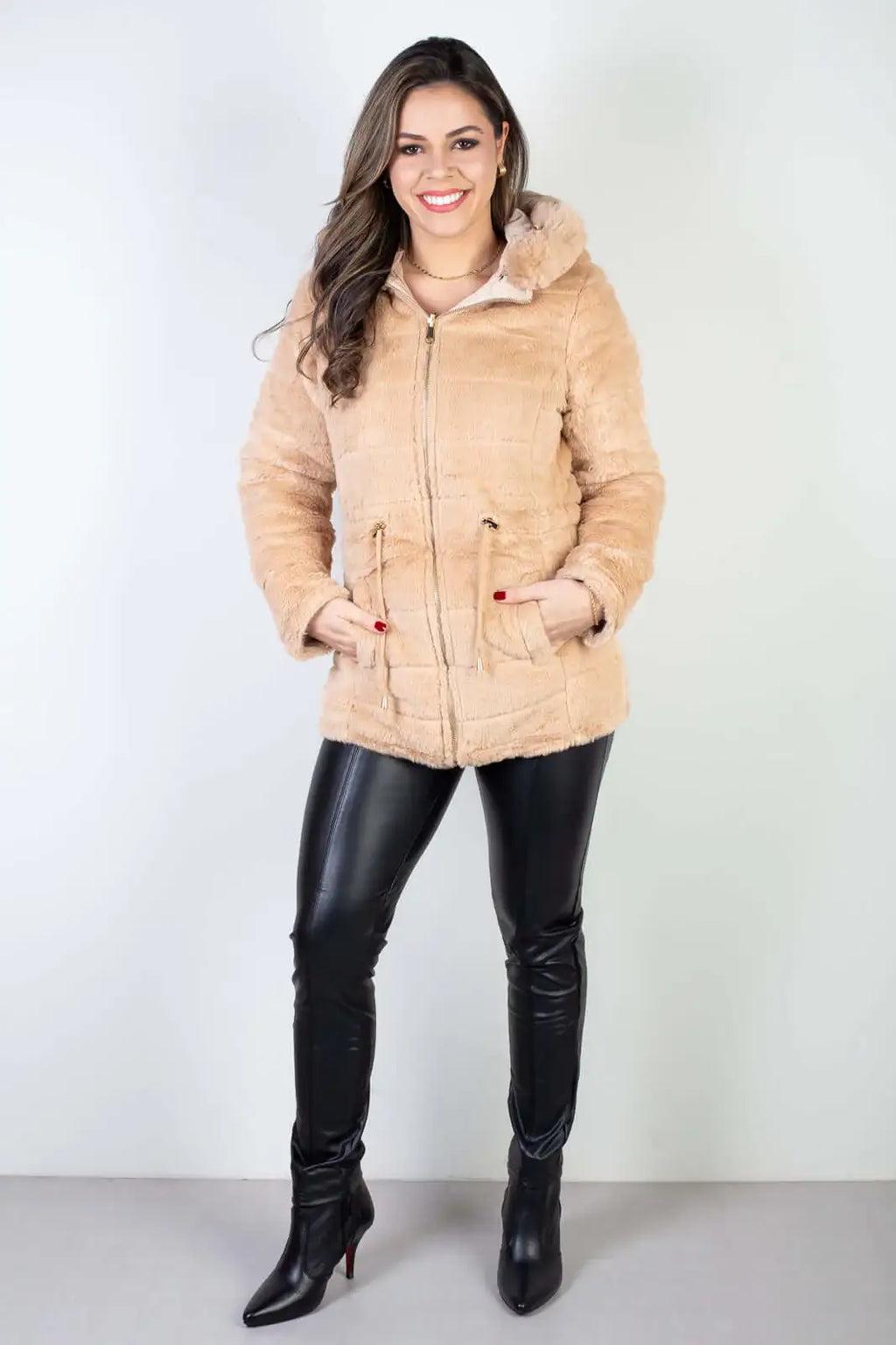 Jaqueta feminina nylon reversível com pelo 84293 - Enluaze