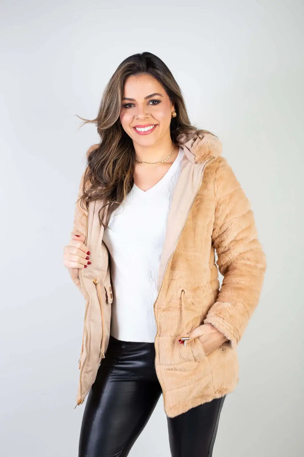 Jaqueta feminina nylon reversível com pelo 84293 - Enluaze
