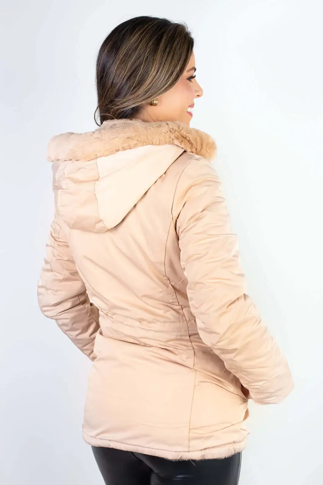 Jaqueta feminina nylon reversível com pelo 84293 - Enluaze
