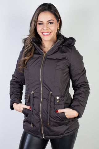 Jaqueta feminina nylon reversível com pelo 84293