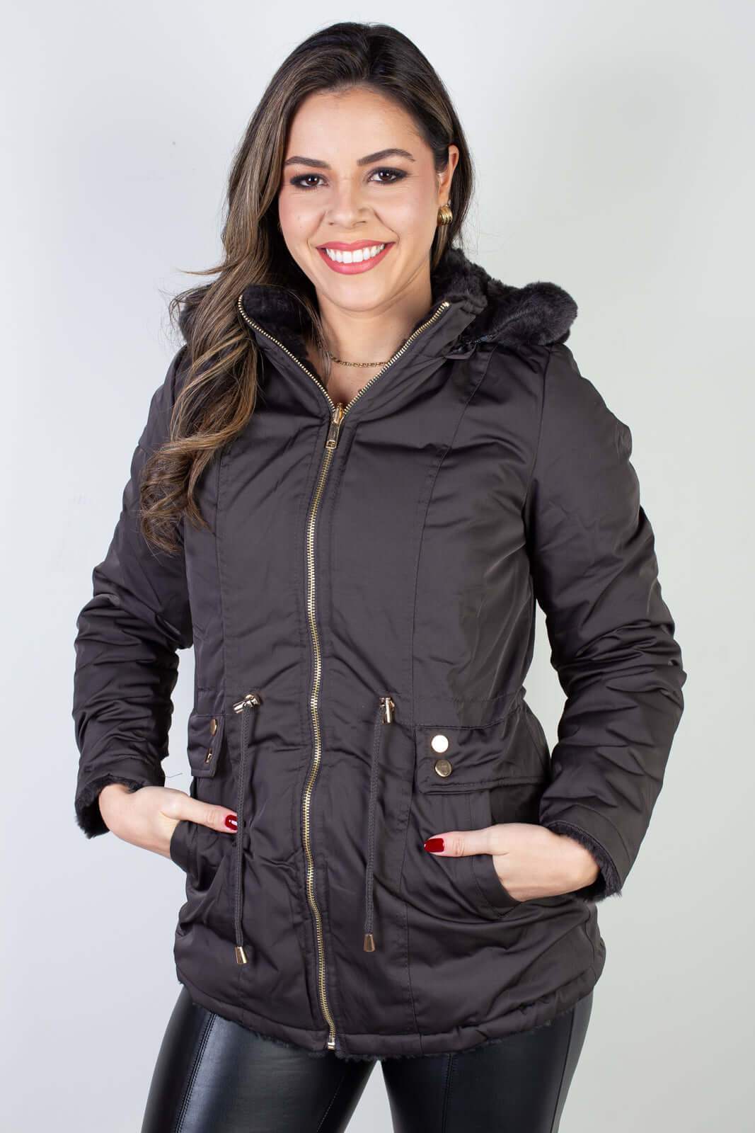 Jaqueta feminina nylon reversível com pelo 84293 - Enluaze