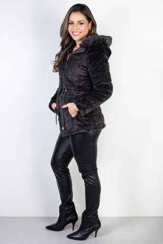 Jaqueta feminina nylon reversível com pelo 84293