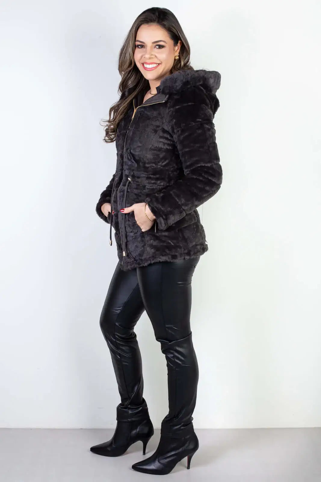 Jaqueta feminina nylon reversível com pelo 84293 - Enluaze