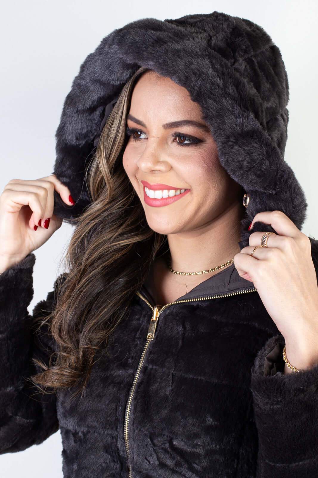 Jaqueta feminina nylon reversível com pelo 84293 - Enluaze