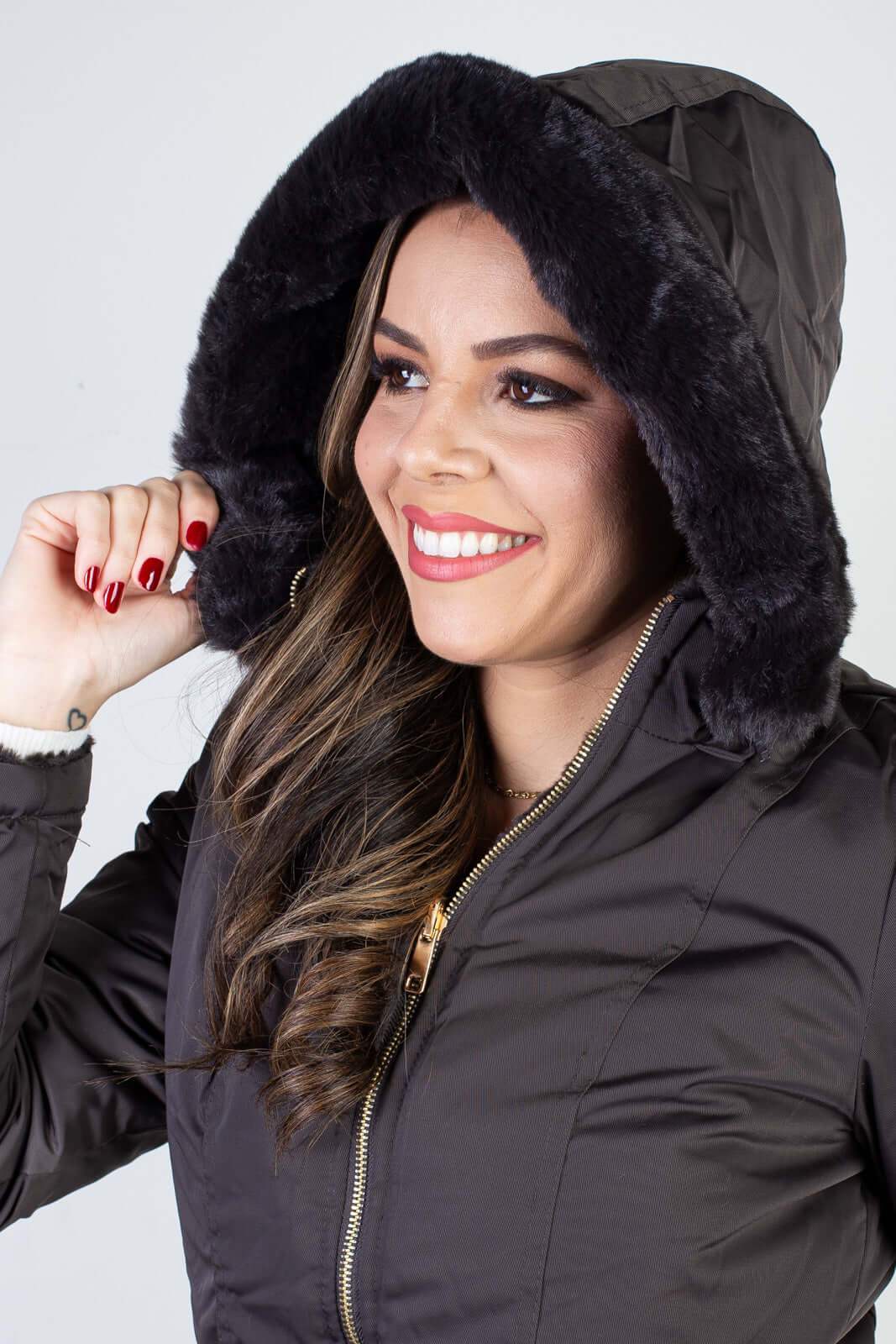 Jaqueta feminina nylon reversível com pelo 84293 - Enluaze