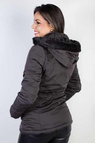 Jaqueta feminina nylon reversível com pelo 84293