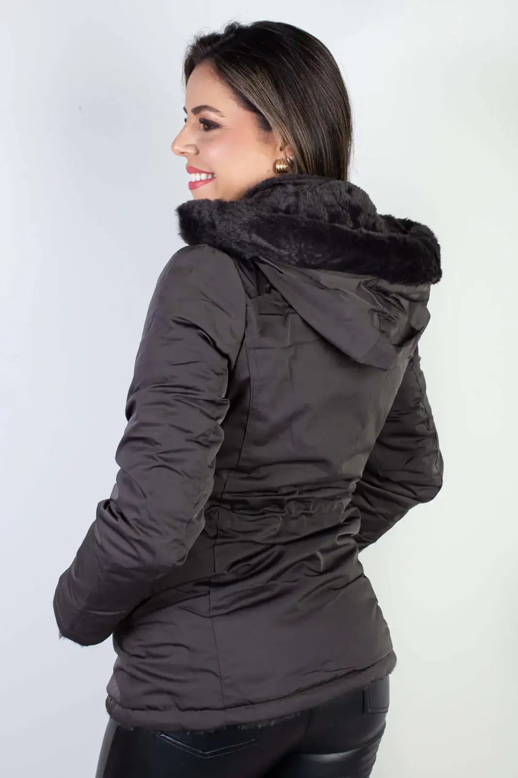 Jaqueta feminina nylon reversível com pelo 84293 - Enluaze