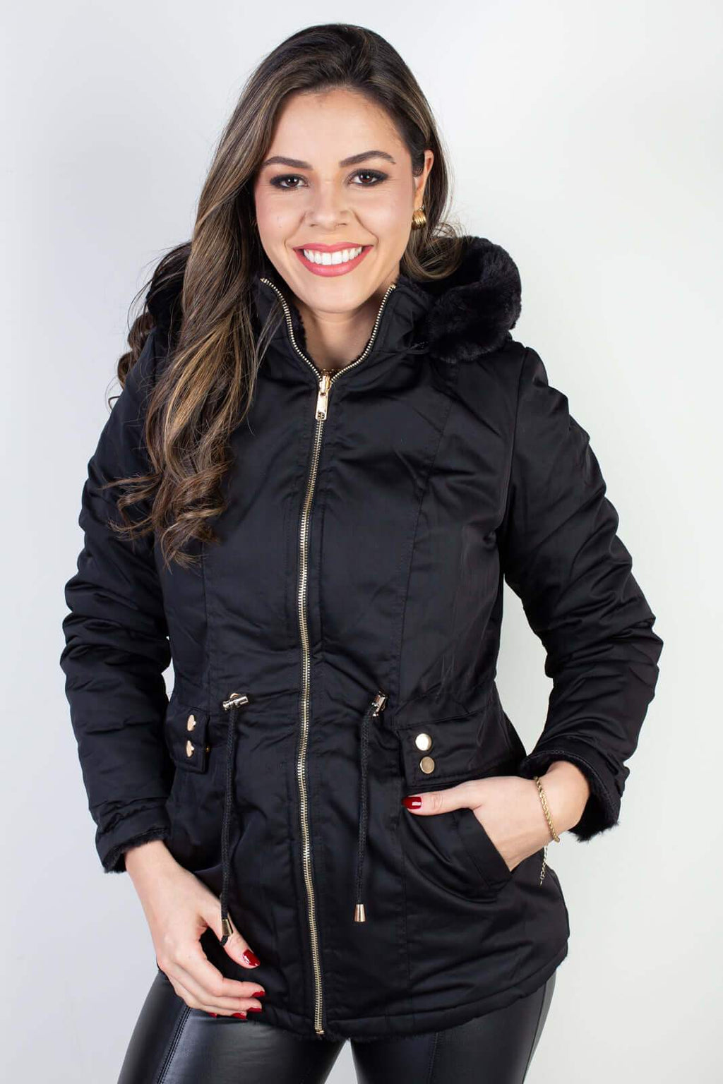 Jaqueta feminina nylon reversível com pelo 84293 - Enluaze
