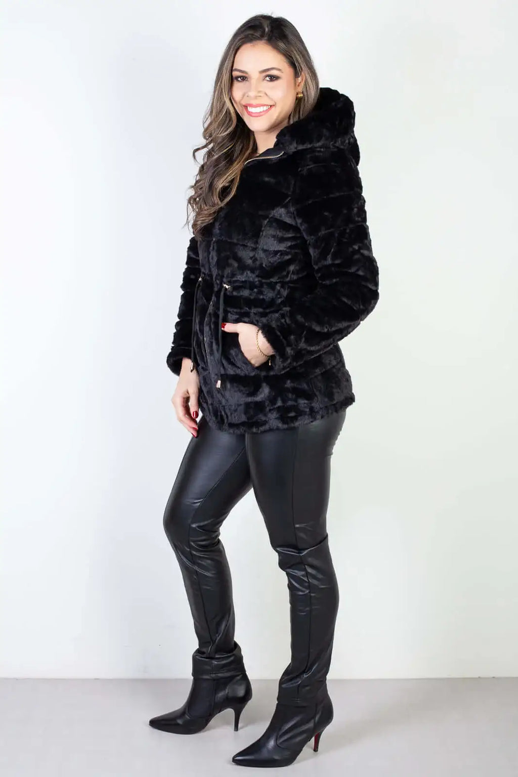 Jaqueta feminina nylon reversível com pelo 84293 - Enluaze