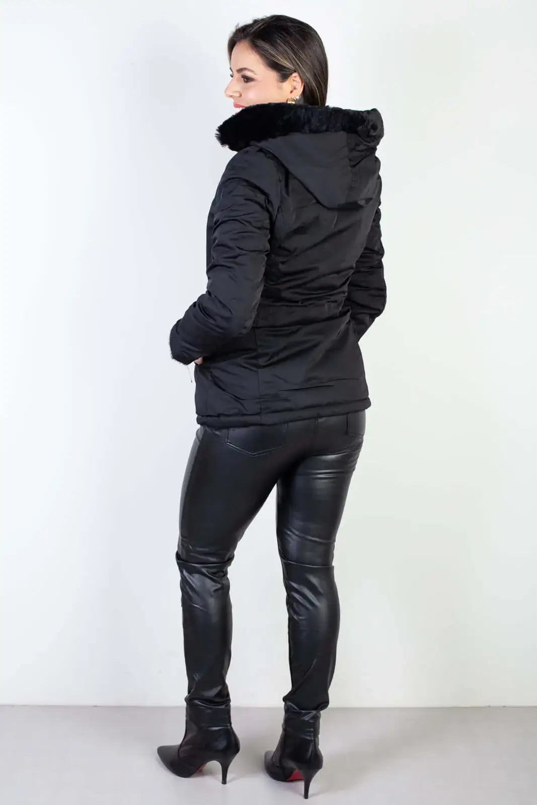 Jaqueta feminina nylon reversível com pelo 84293 - Enluaze