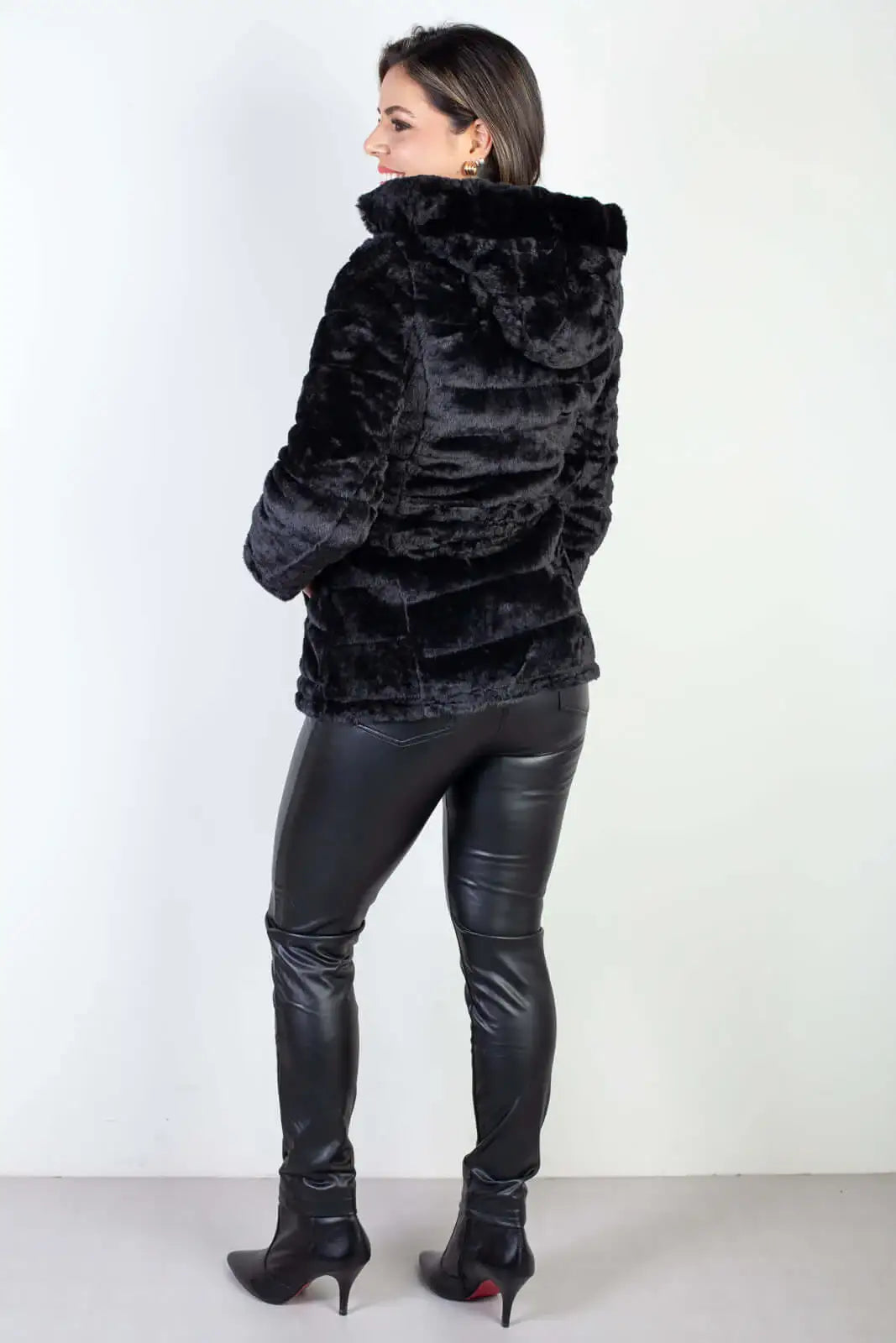 Jaqueta feminina nylon reversível com pelo 84293 - Enluaze