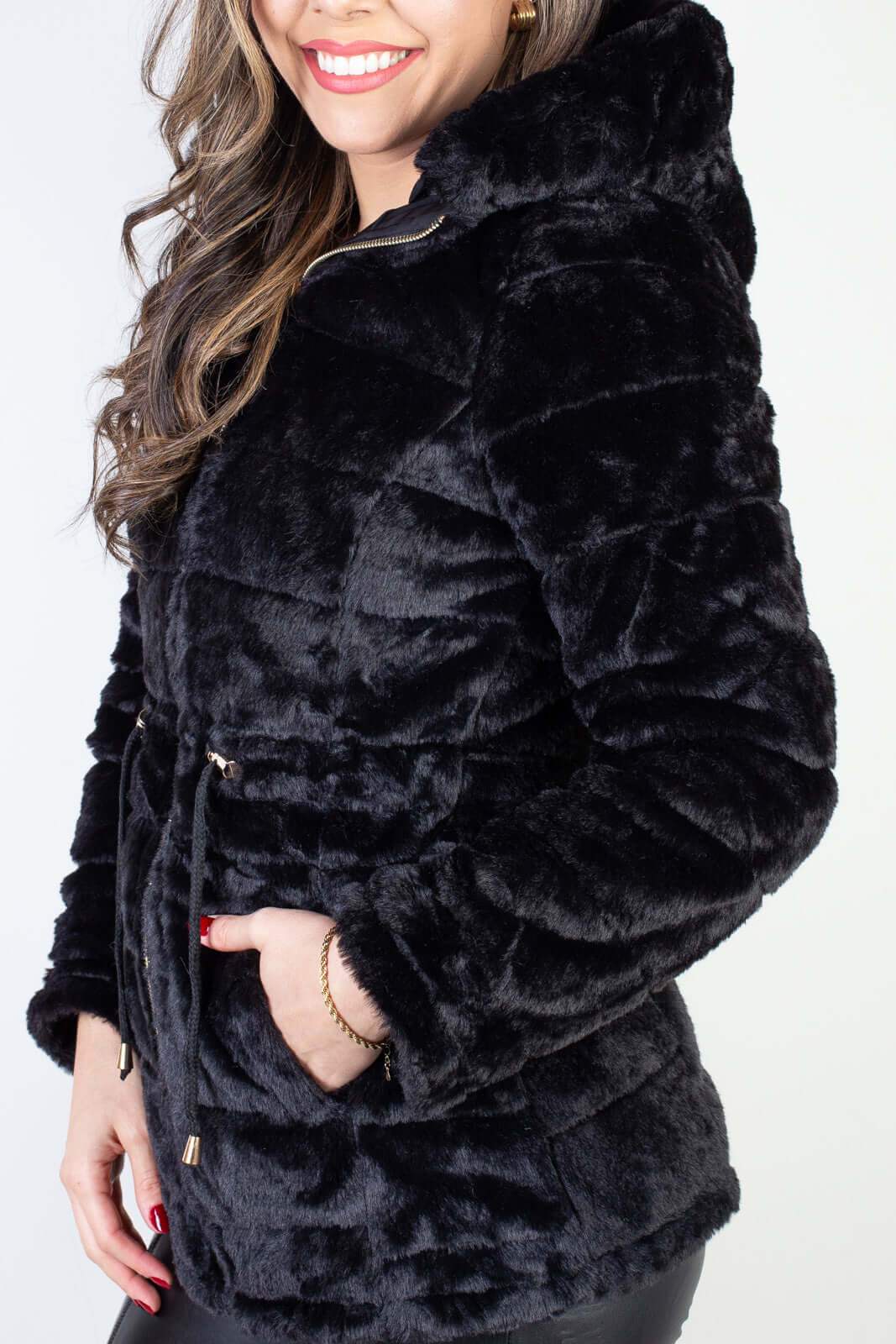 Jaqueta feminina nylon reversível com pelo 84293 - Enluaze