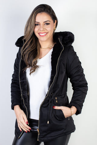 Jaqueta feminina nylon reversível com pelo 84293