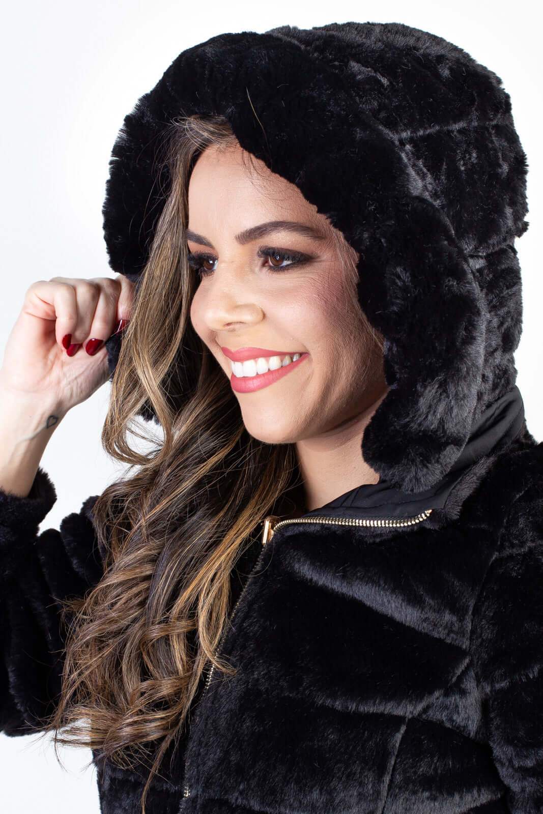 Jaqueta feminina nylon reversível com pelo 84293 - Enluaze