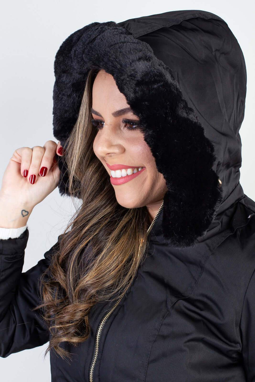 Jaqueta feminina nylon reversível com pelo 84293 - Enluaze