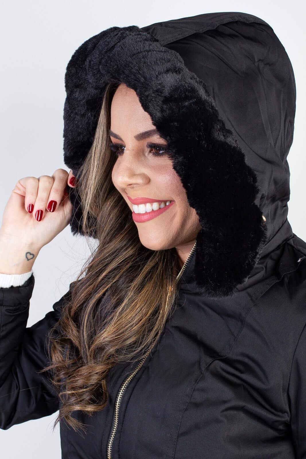 Jaqueta feminina nylon reversível com pelo 84293 - Enluaze