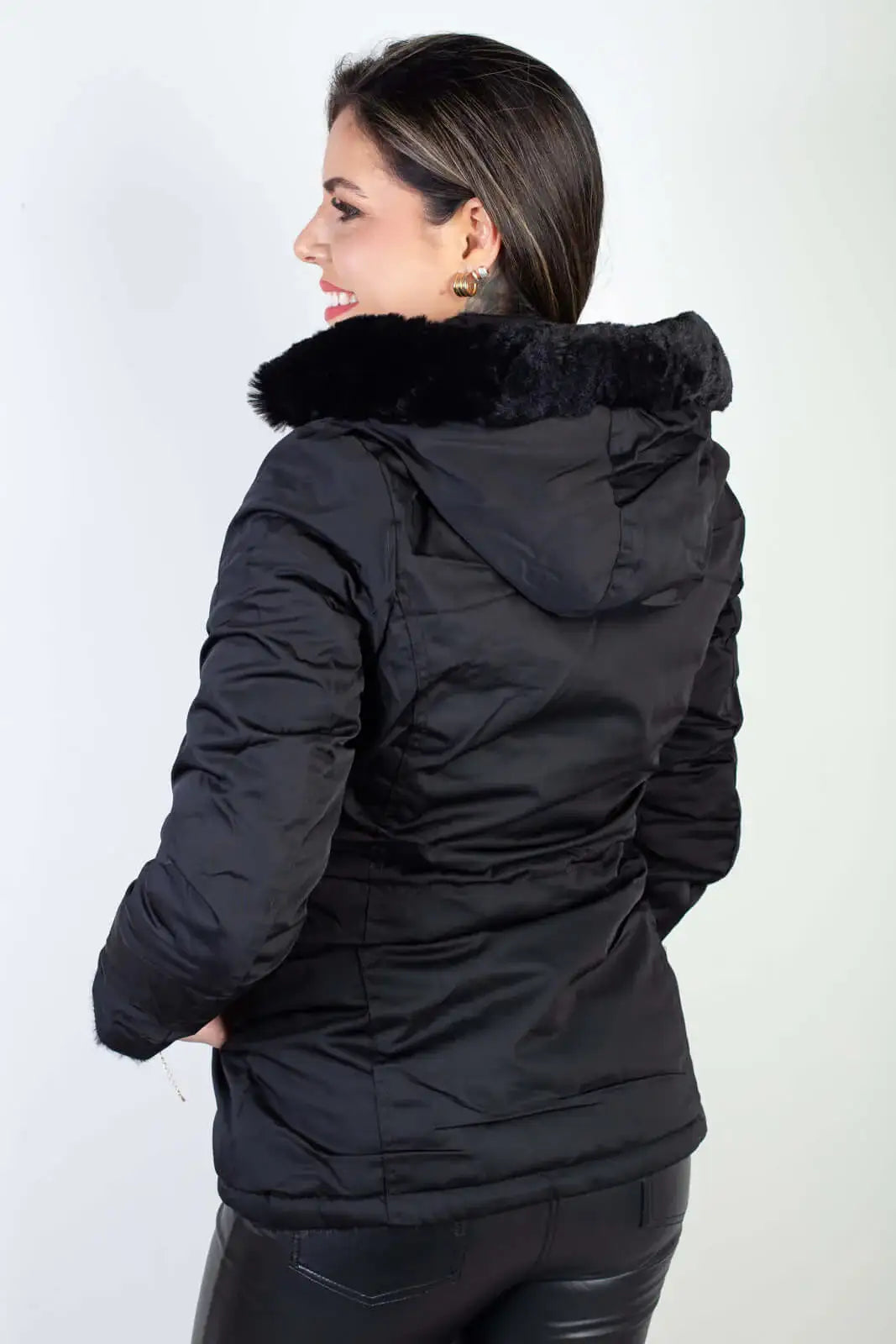 Jaqueta feminina nylon reversível com pelo 84293 - Enluaze