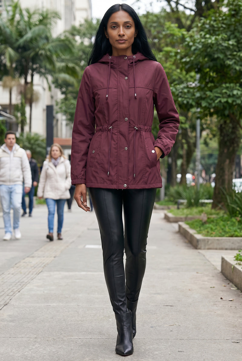 Parka feminina nylon com capuz removível 61168