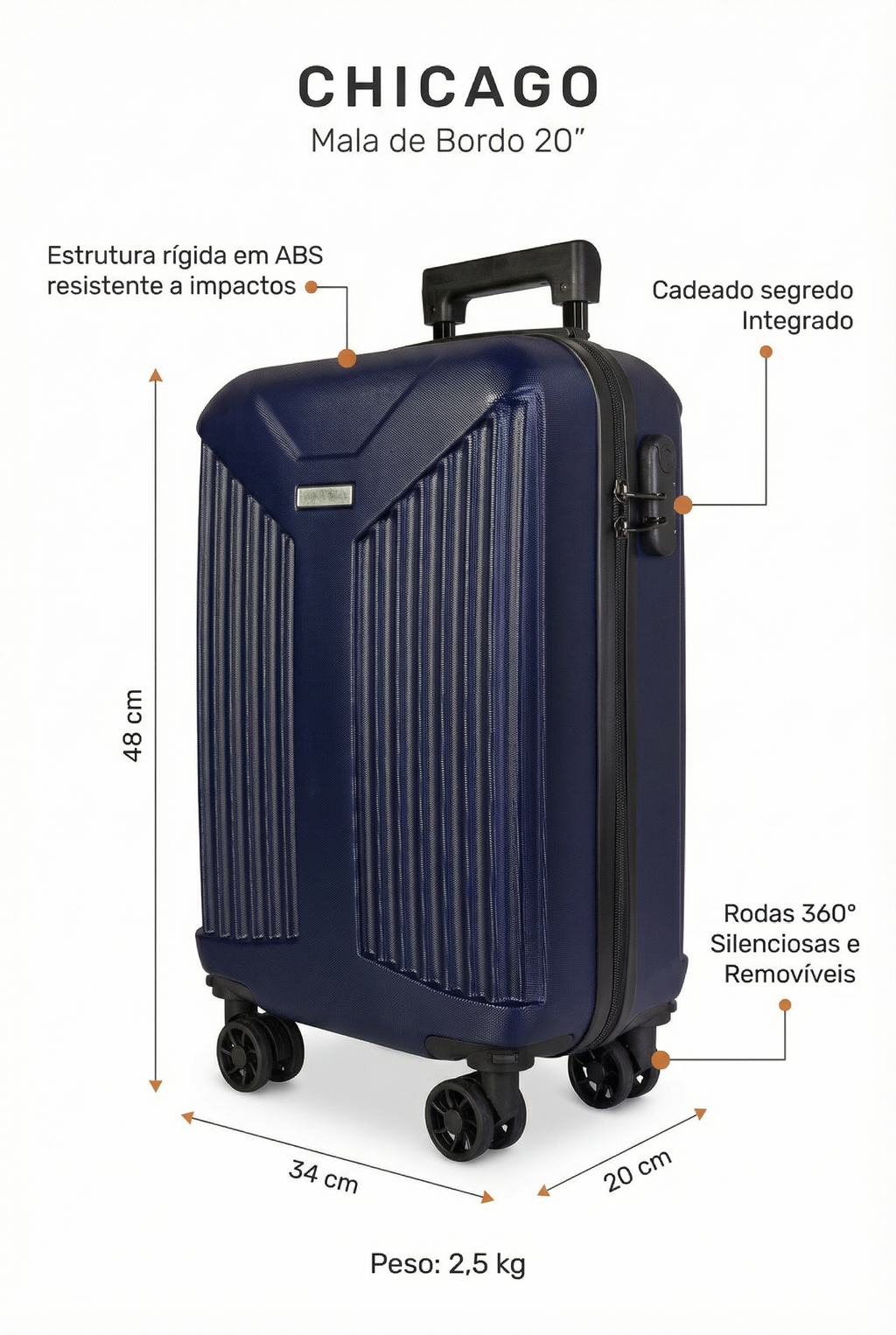Mala de bordo viagem 20'' Abs Chicago