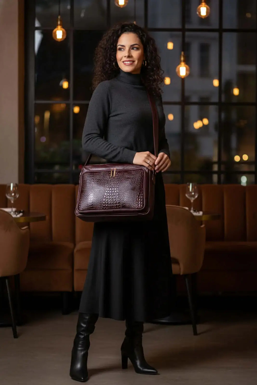 Pasta de couro croco tiracolo Cristina - Enluaze