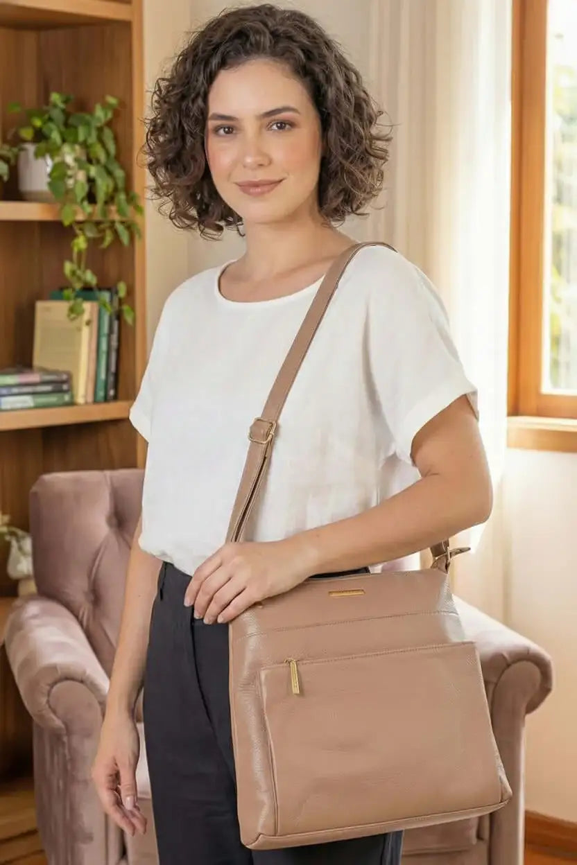 Bolsa transversal de couro liso Giselle - Enluaze