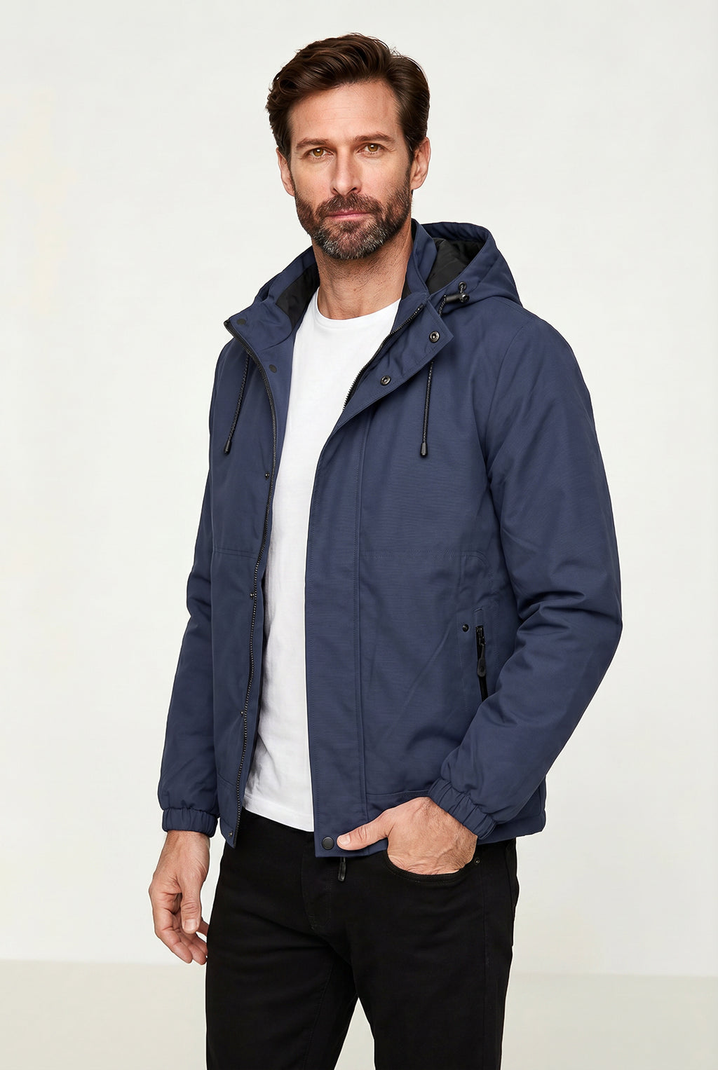 Jaqueta masculina nylon com capuz removível 69414