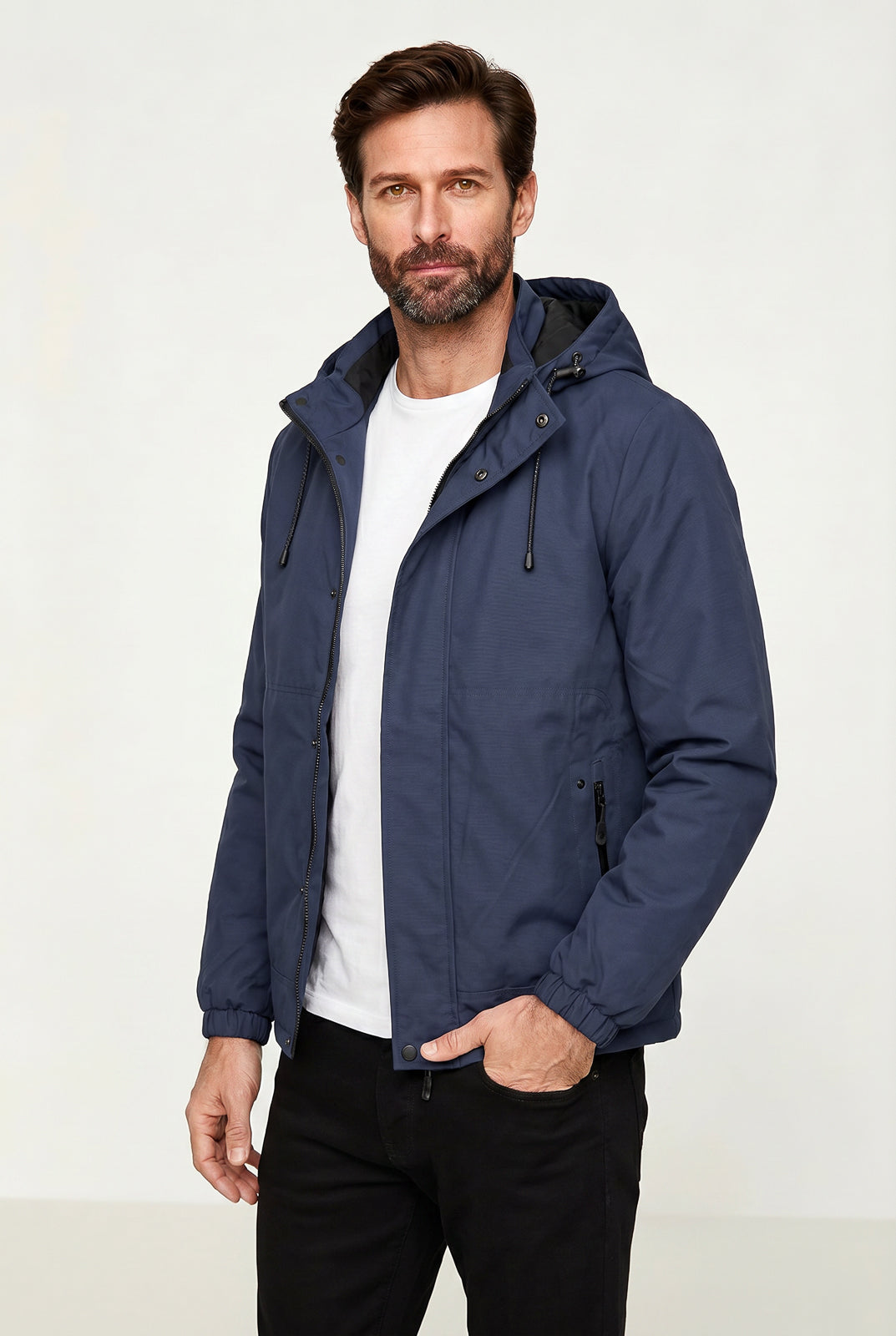 Jaqueta masculina nylon com capuz removível 69414
