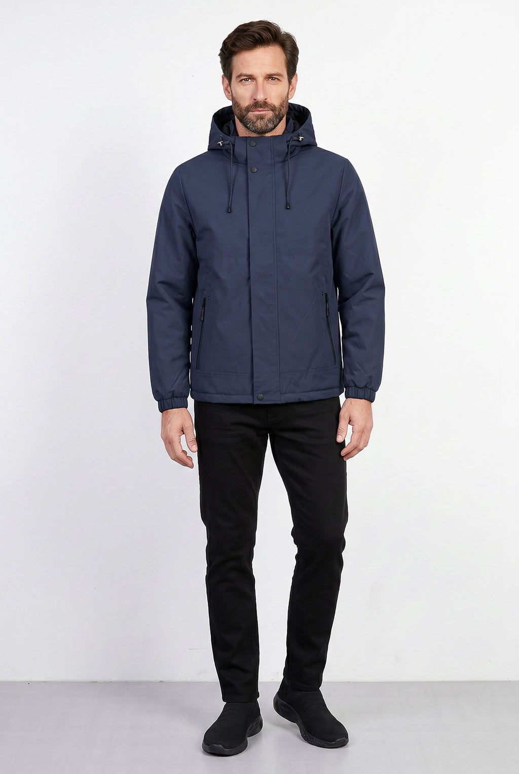 Jaqueta masculina nylon com capuz removível 69414