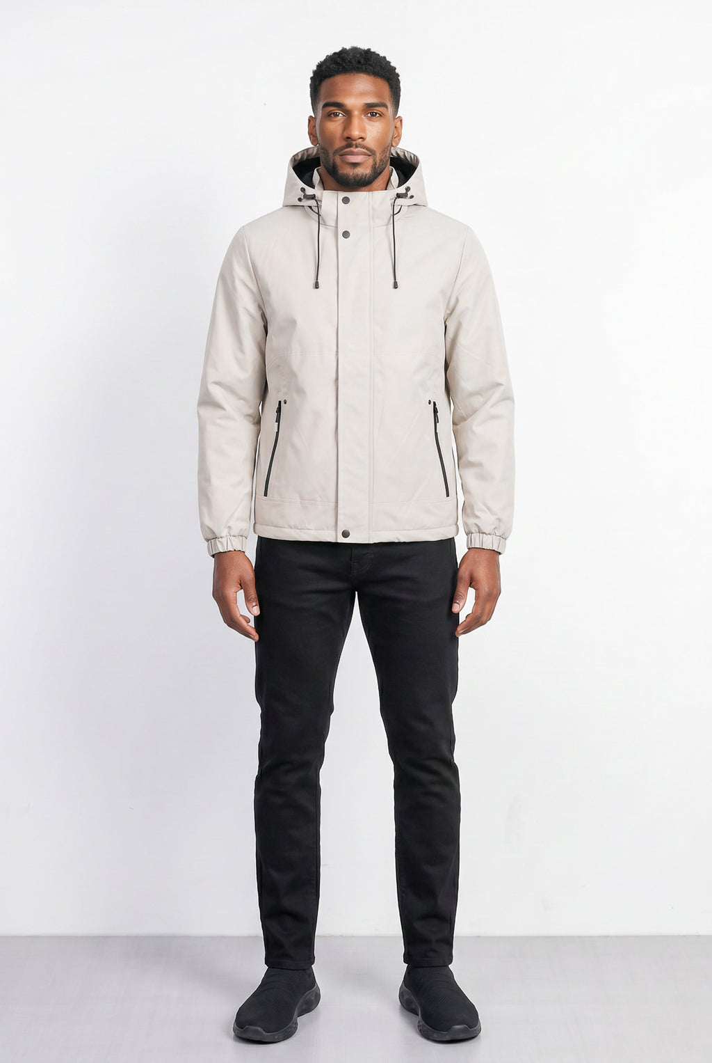 Jaqueta masculina nylon com capuz removível 69414