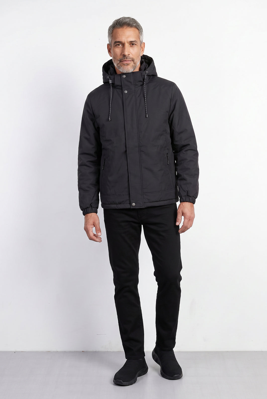 Jaqueta masculina nylon com capuz removível 69414