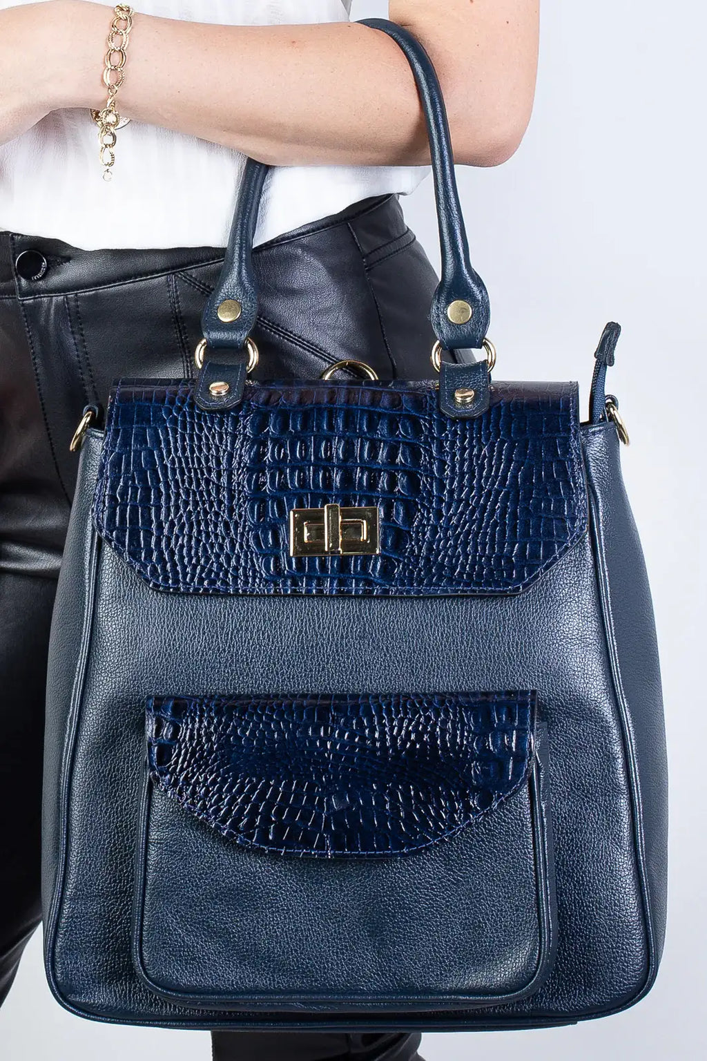 Mochila 2 em 1 de couro croco Joanna - Enluaze