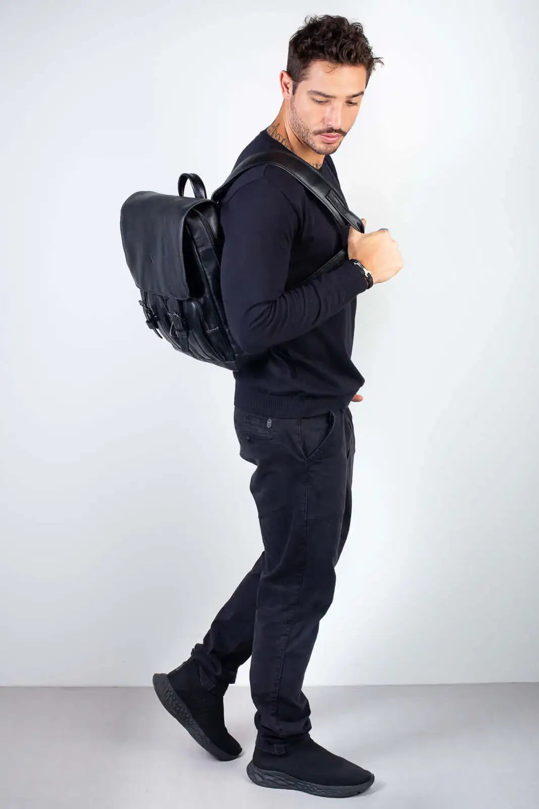Mochila de couro italiano masculina vintage Miguel - Enluaze
