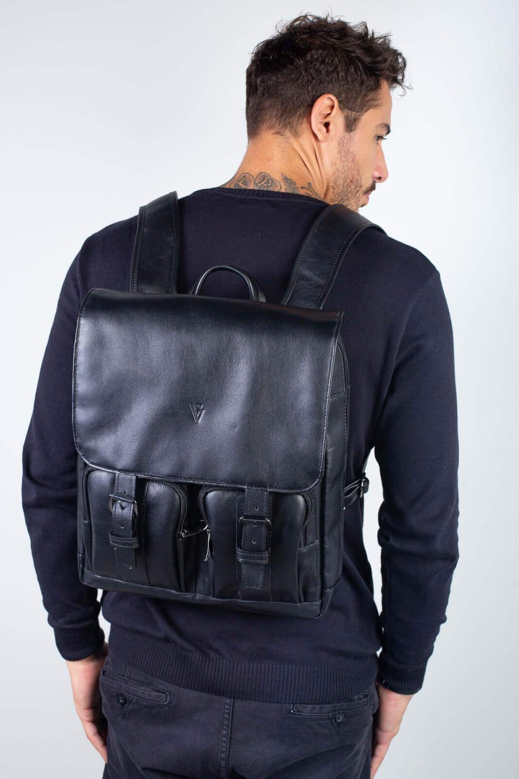 Mochila de couro italiano masculina vintage Miguel - Enluaze