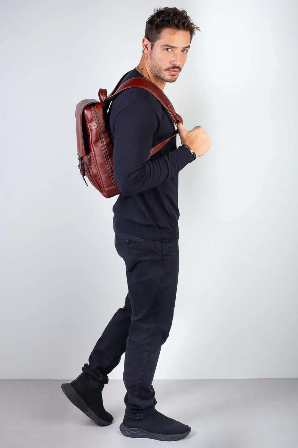 Mochila de couro italiano masculina vintage Miguel - Enluaze