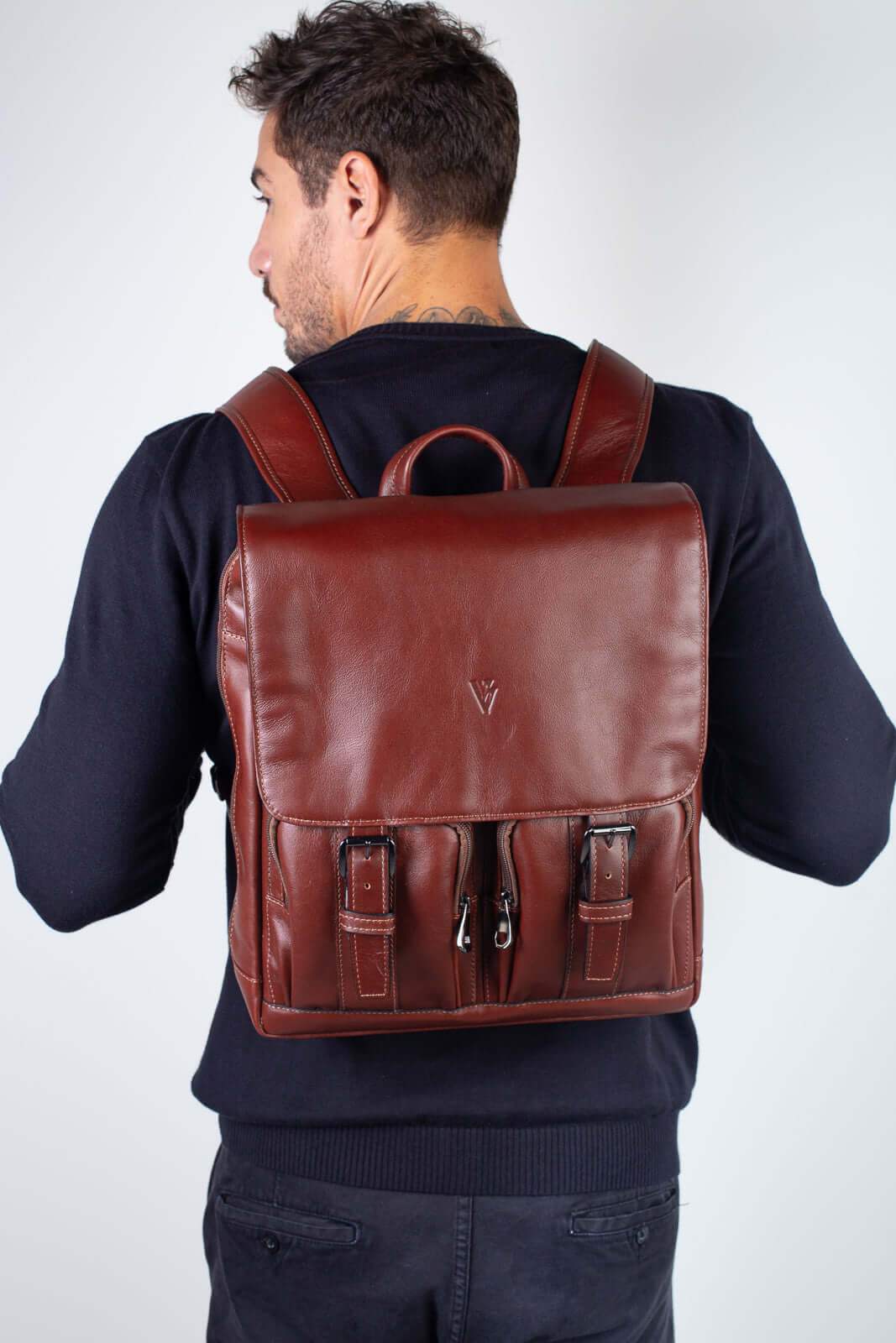 Mochila de couro italiano masculina vintage Miguel - Enluaze