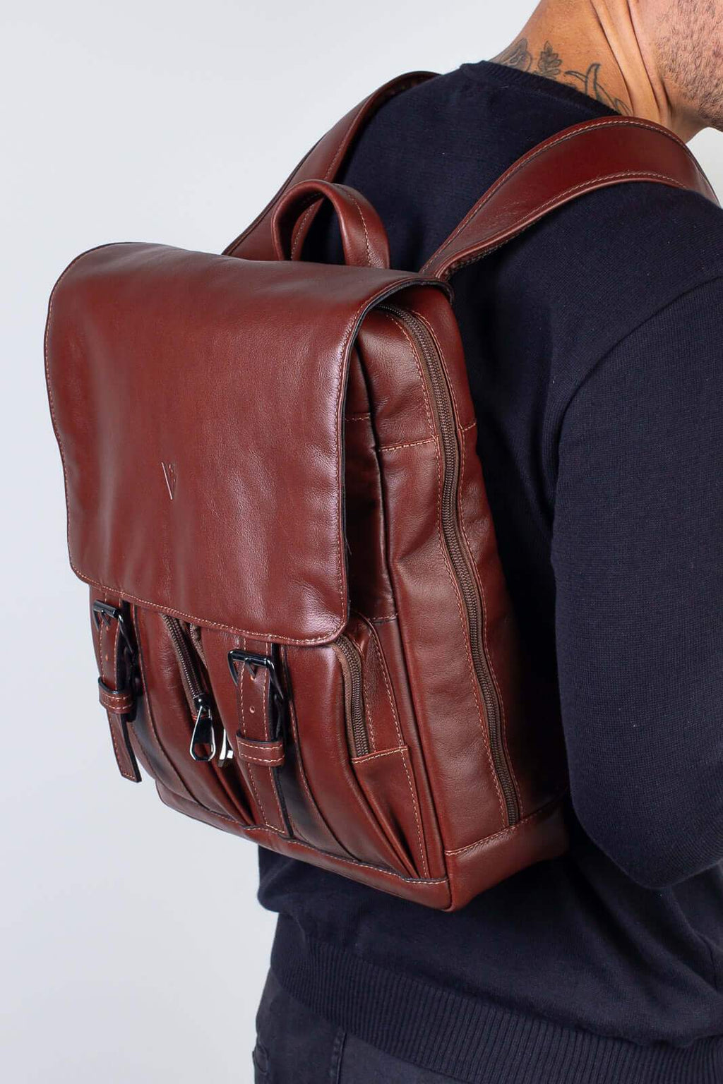 Mochila de couro italiano masculina vintage Miguel - Enluaze