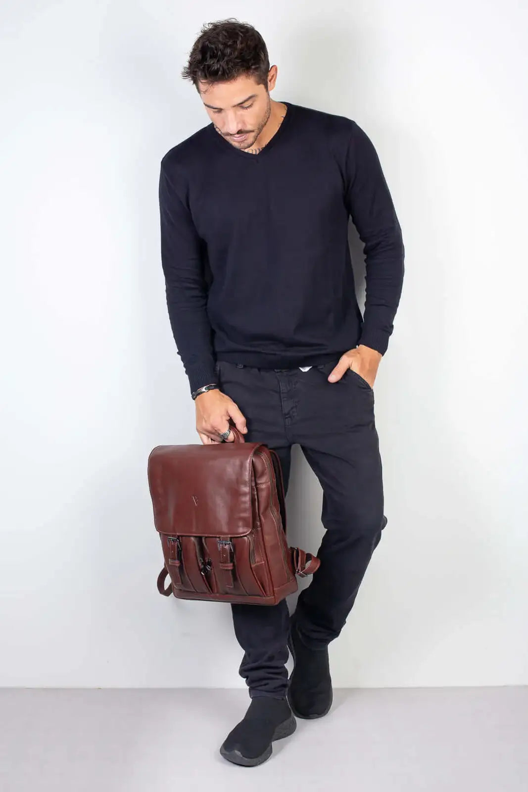 Mochila de couro italiano masculina vintage Miguel - Enluaze