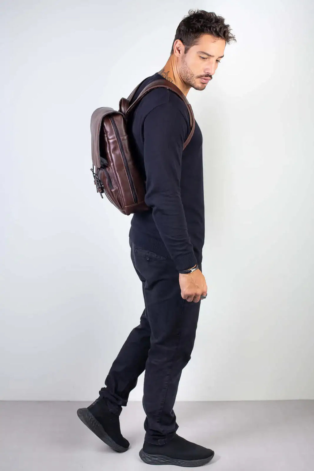 Mochila de couro italiano masculina vintage Miguel - Enluaze