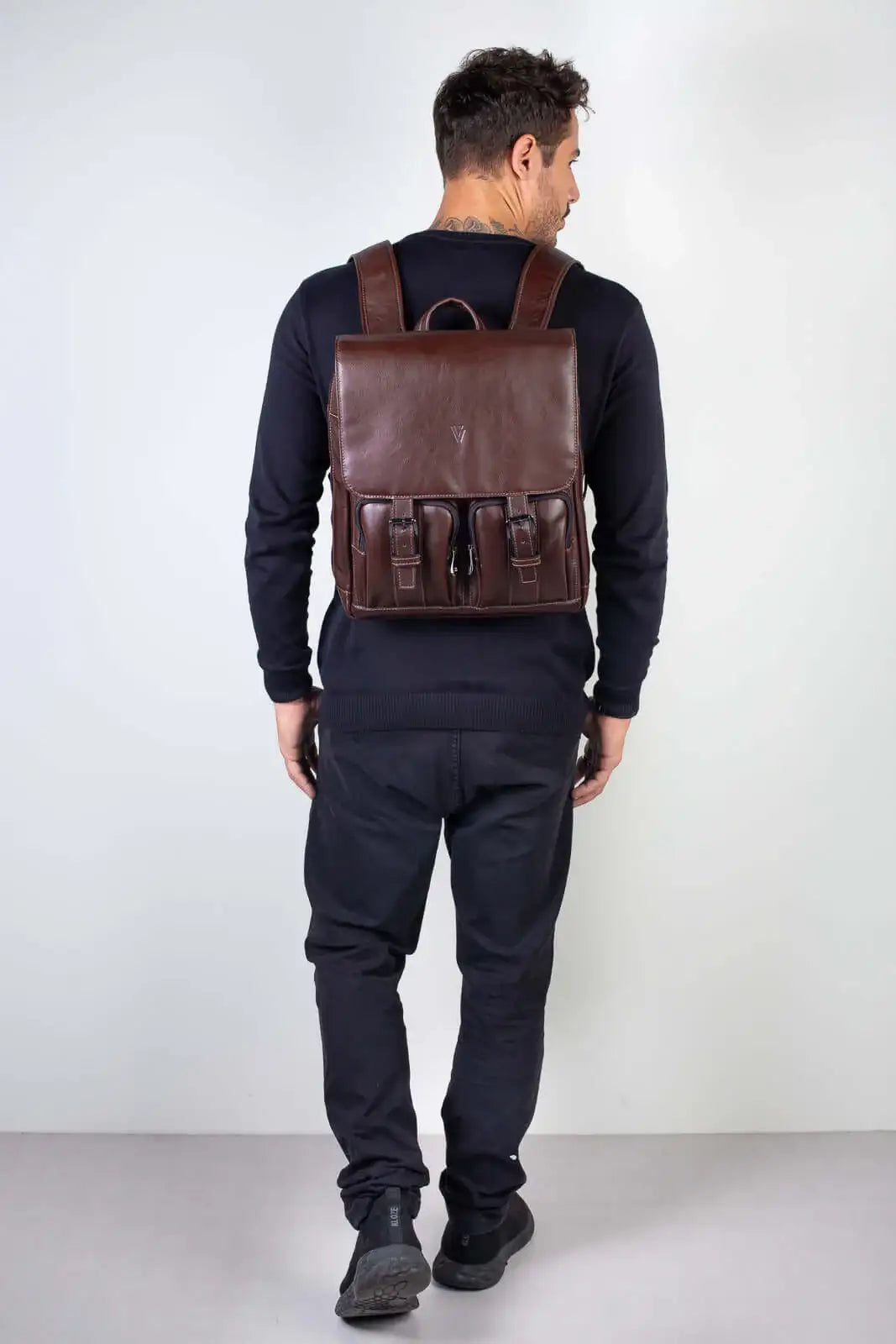 Mochila de couro italiano masculina vintage Miguel - Enluaze
