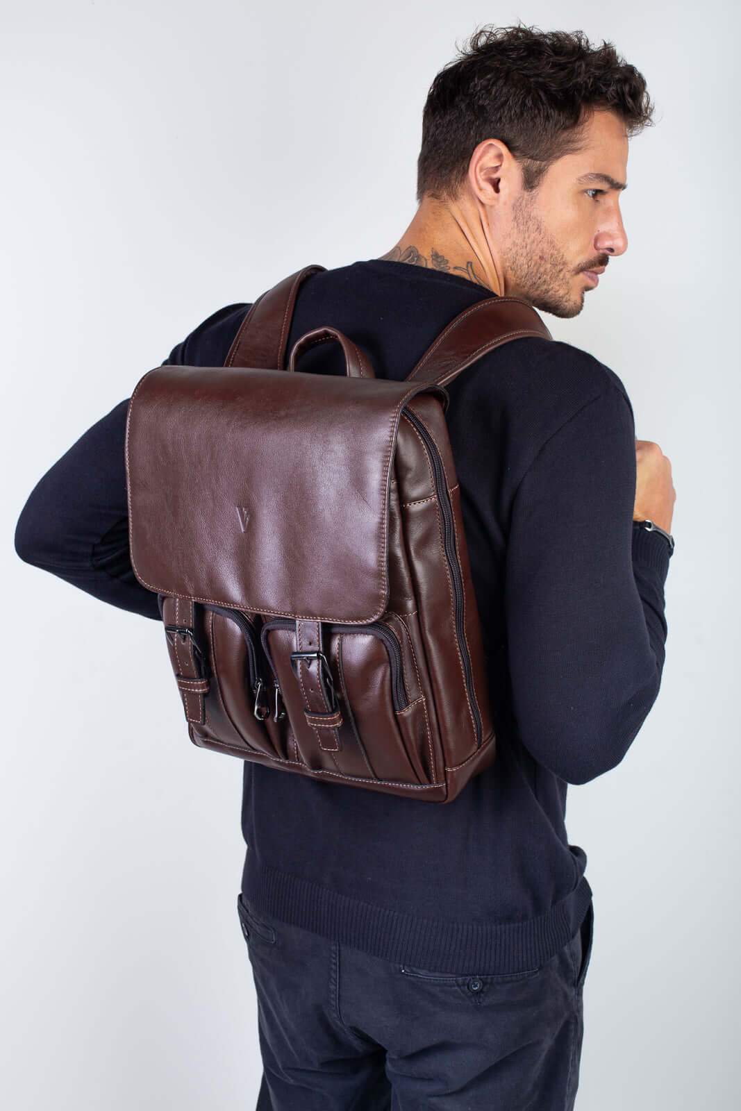 Mochila de couro italiano masculina vintage Miguel - Enluaze