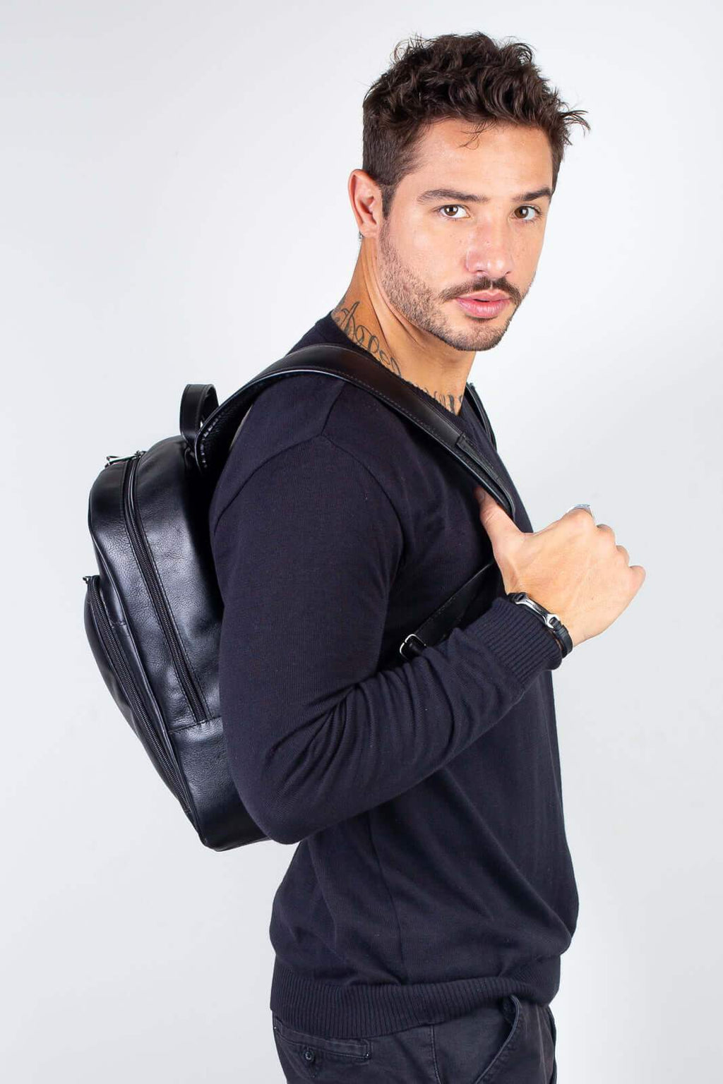 Mochila masculina de couro italiano Steve - Enluaze