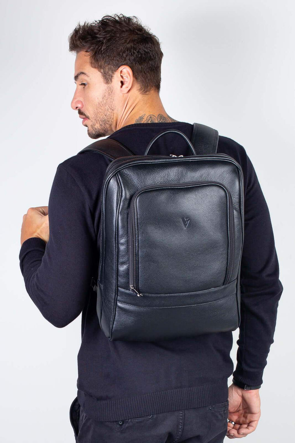 Mochila de couro slim masculina Enzo - Enluaze