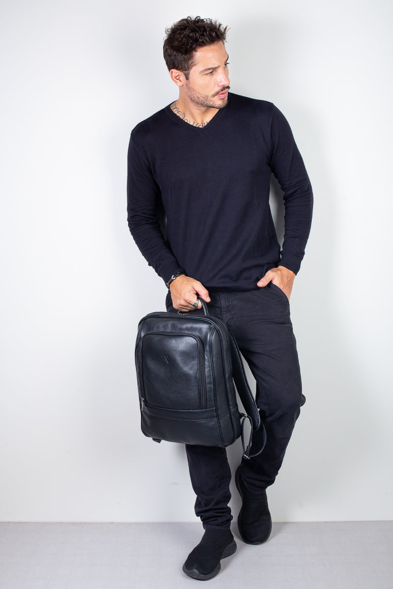 Mochila de couro slim masculina Enzo