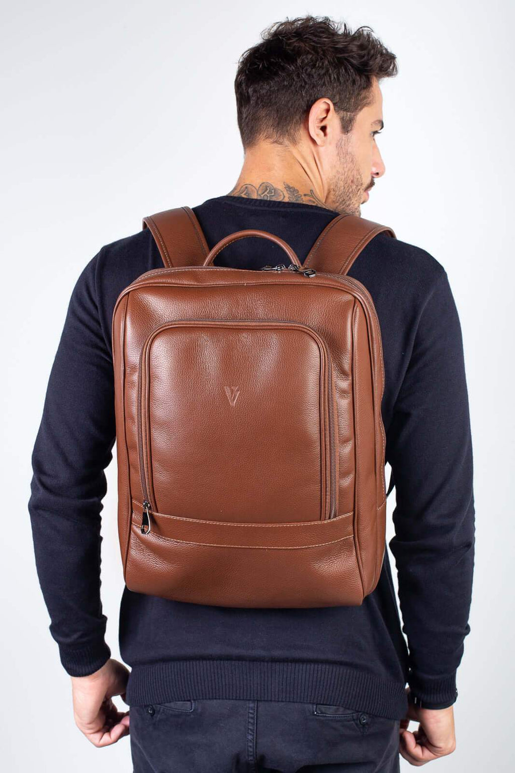Mochila de couro slim masculina Enzo - Enluaze