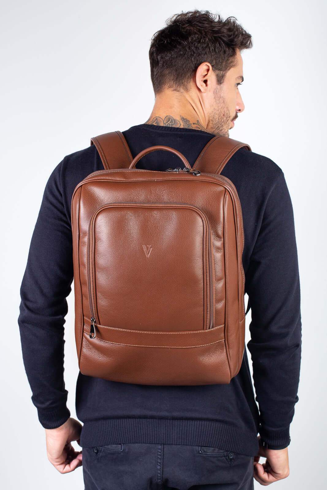 Mochila de couro slim masculina Enzo - Enluaze