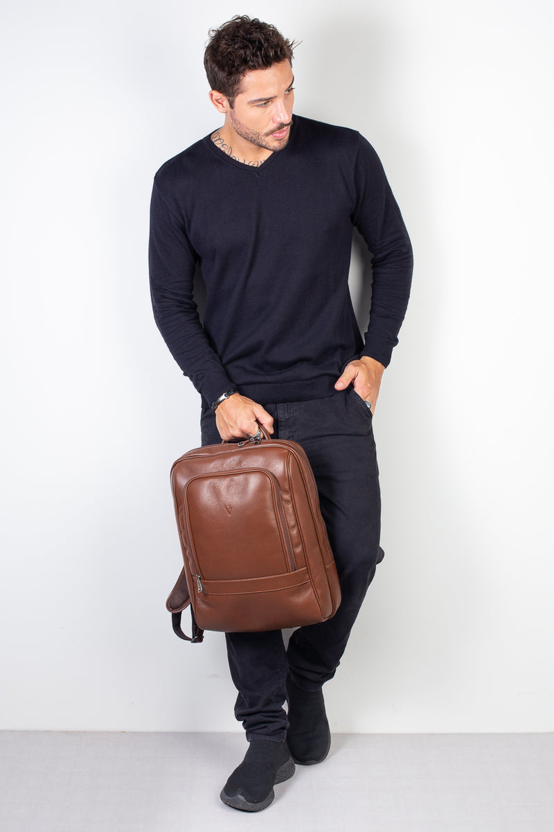 Mochila de couro slim masculina Enzo