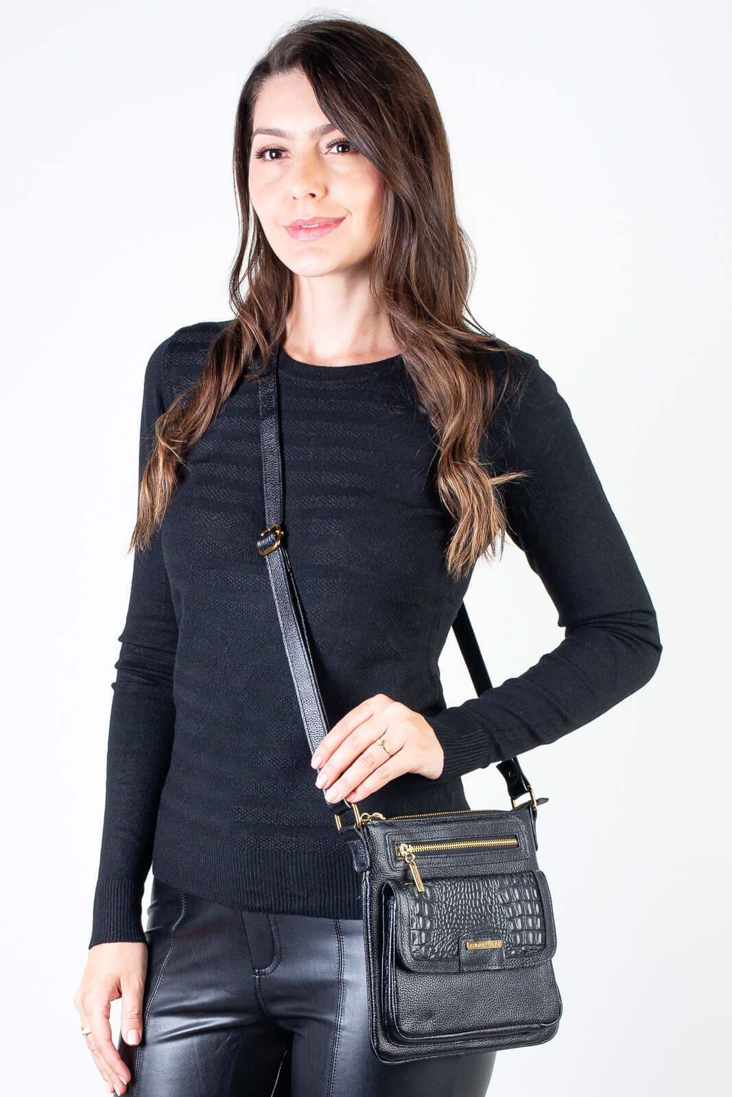 Bolsa pequena transversal em couro liso Emma - Enluaze