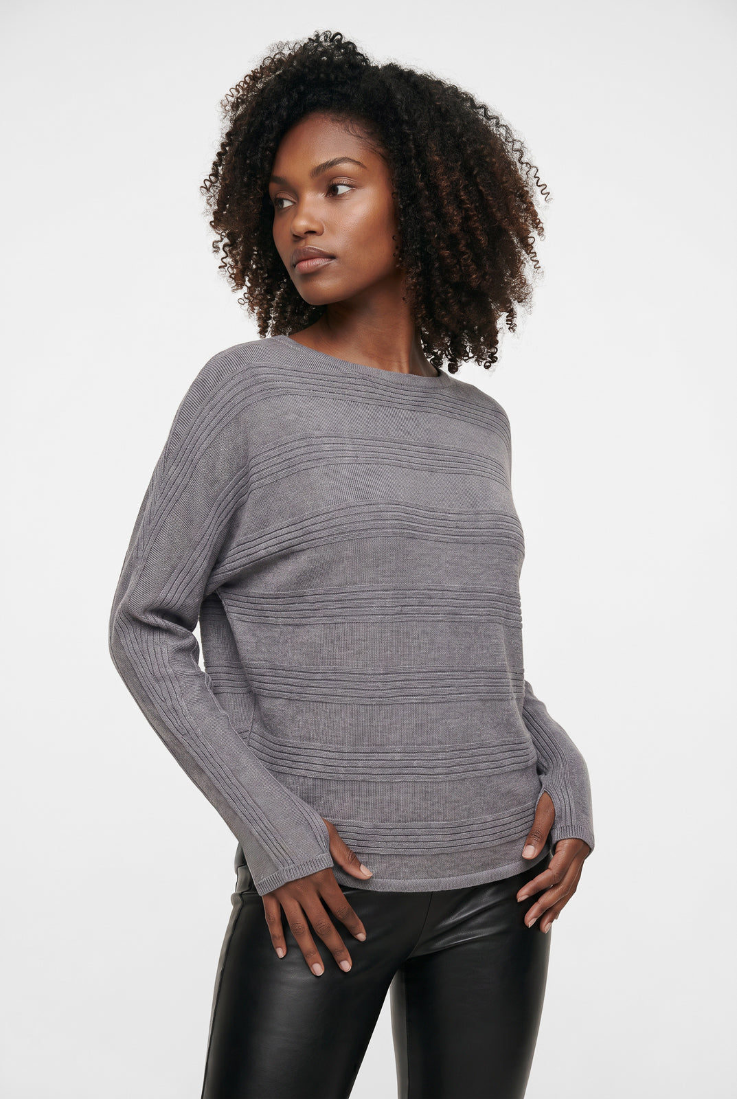 Blusa de malha feminina manga morcego com dedinho 61195