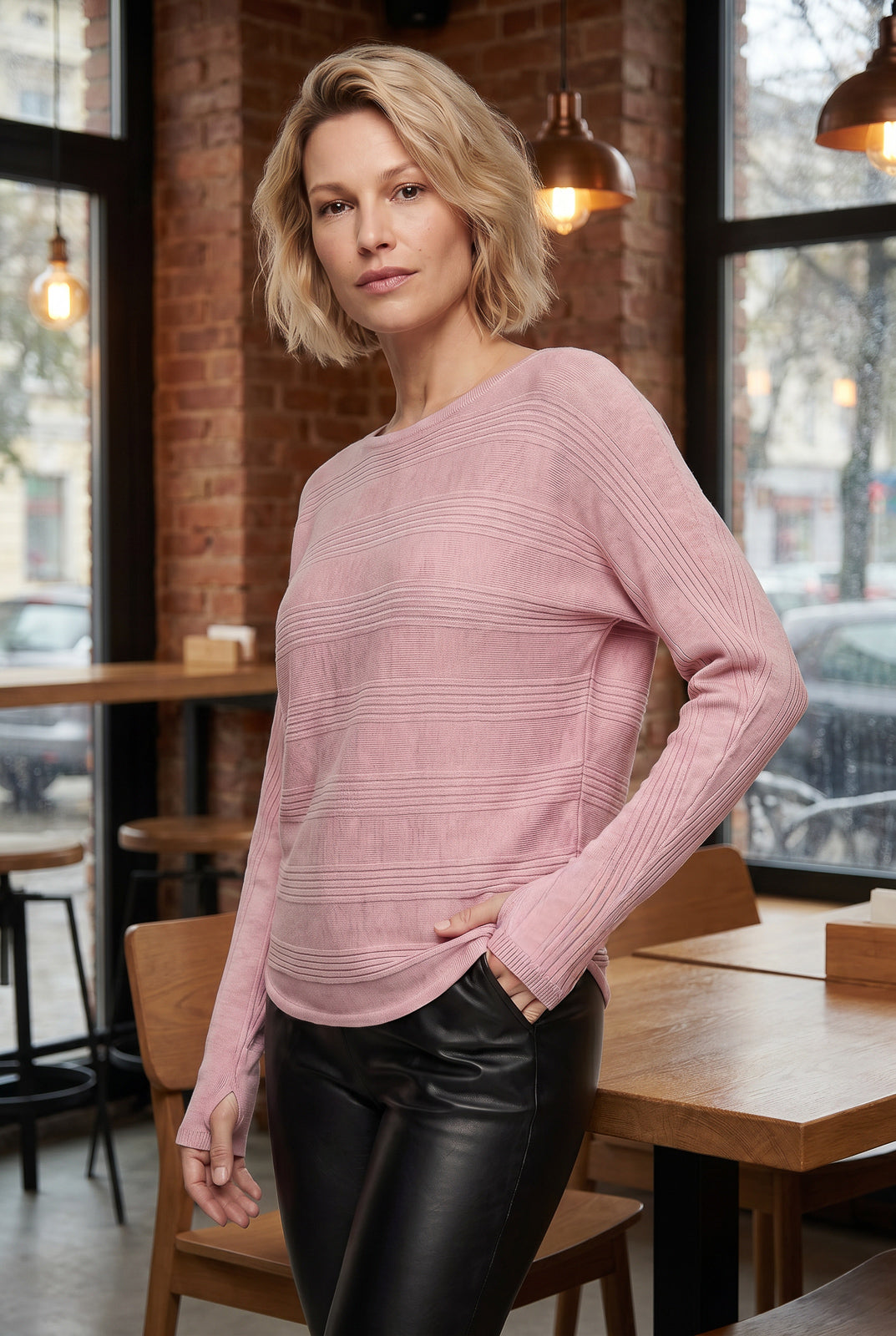 Blusa de malha feminina manga morcego com dedinho 61195