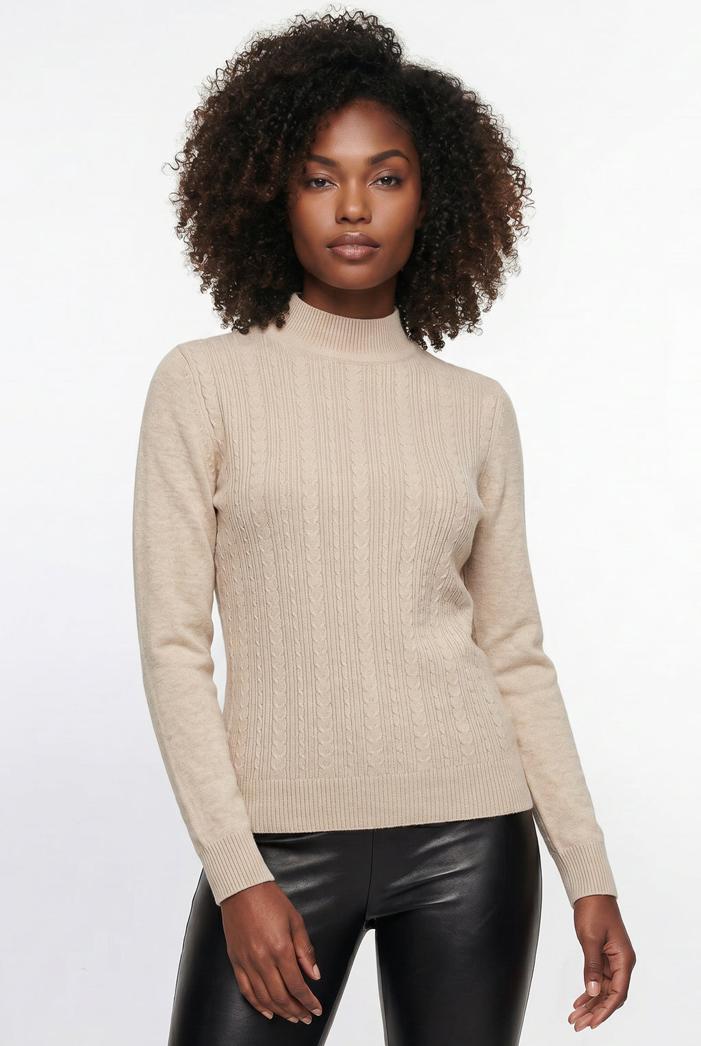 Blusa de malha feminina gola alta trançada 61262